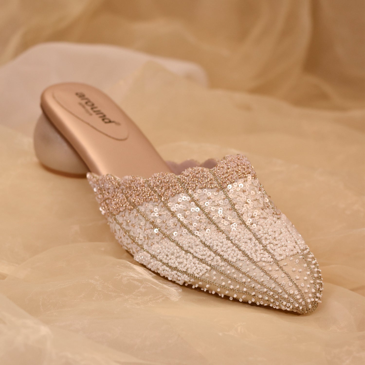 White Wedding Heels in Mules Patterns With Bead Work