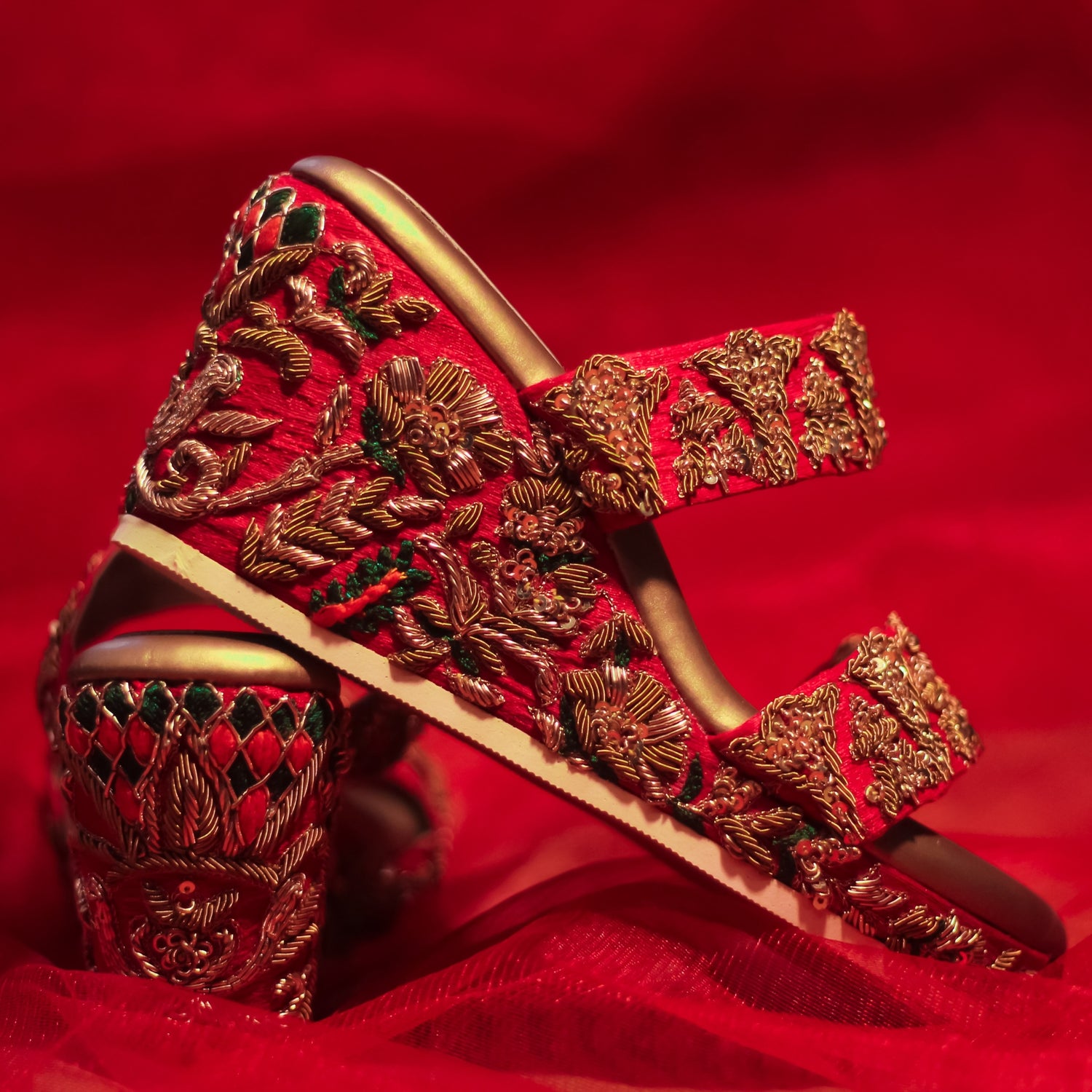 Large collection of red heels for Indian Weddings