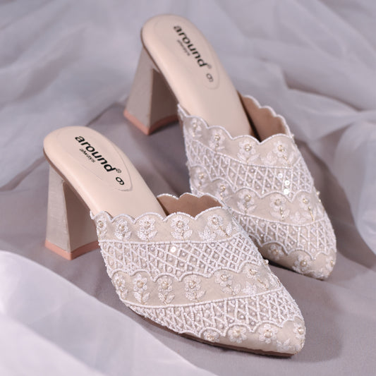 White Wedding Heels with Handwork