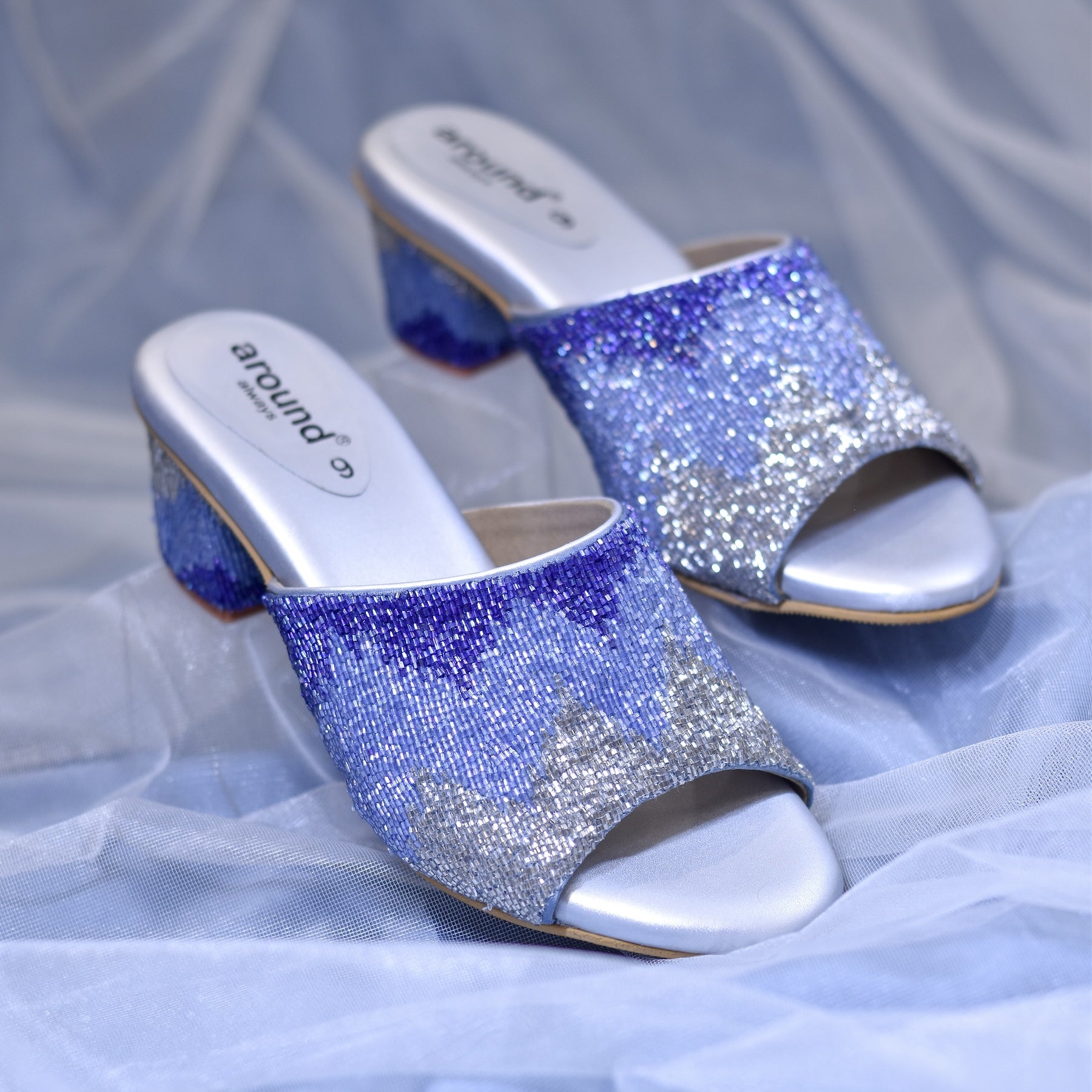 Elsa Sandals Shiny Blue and Silver Ombre Heels