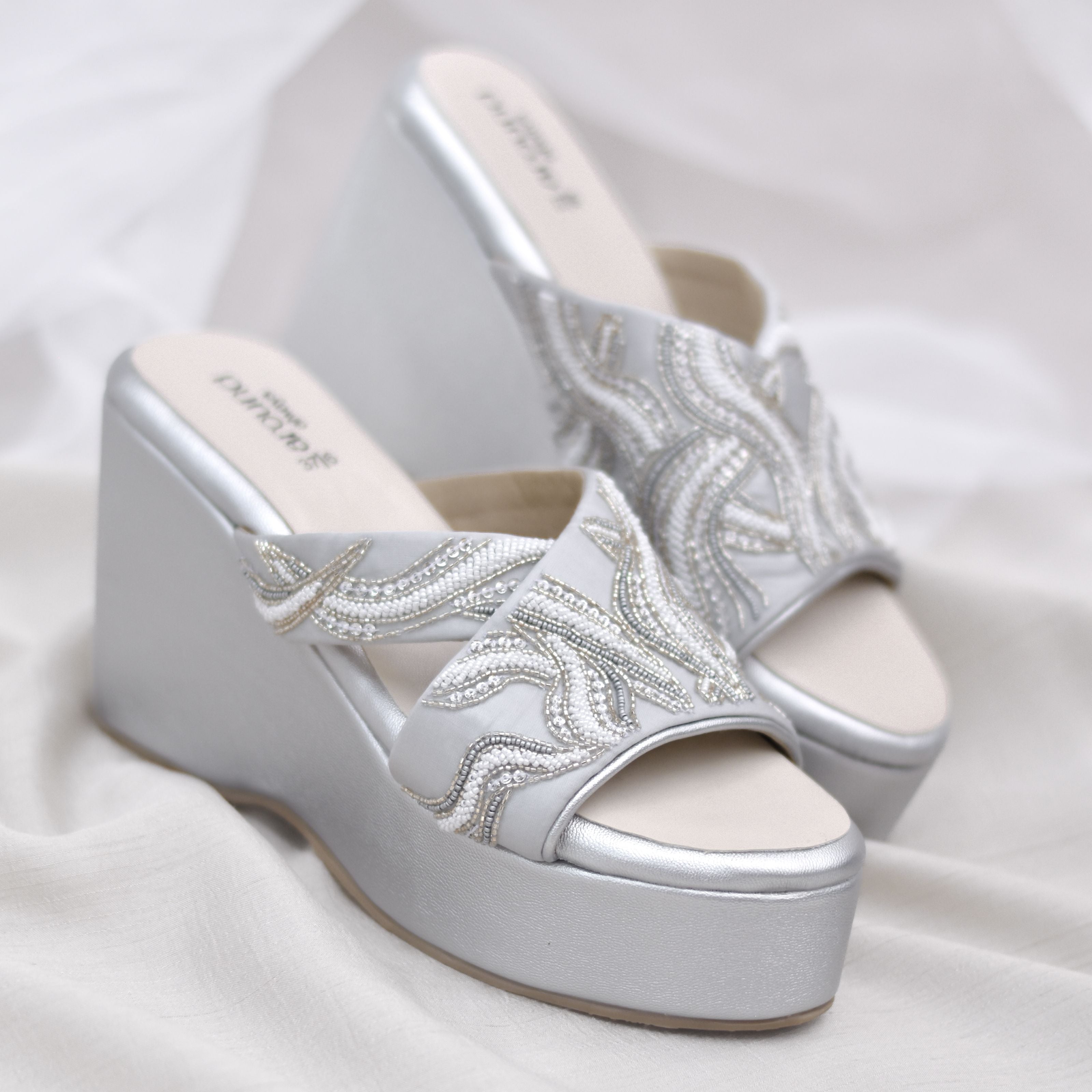 silver wedge dress shoes Mostsola Sandals for Women Elegant Glitter Platform Wedges Heels Open Toe Clear Band Slip on High Heeled for Evening Party Prom A sleek silhouette and comfortable wedge design let you move from day to night with confidence Alex Marie Women's Wedges |