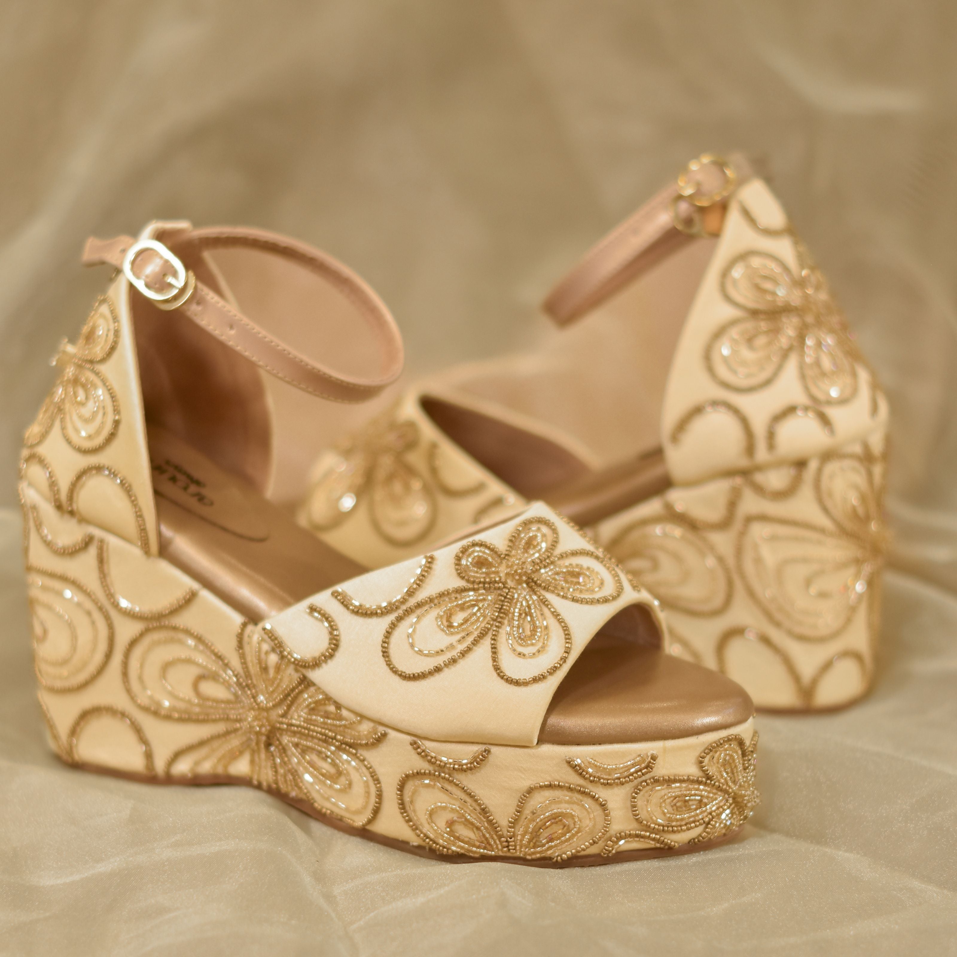 Isabelle Golden Wedges Stylish Indo-Western Heels – aroundalways