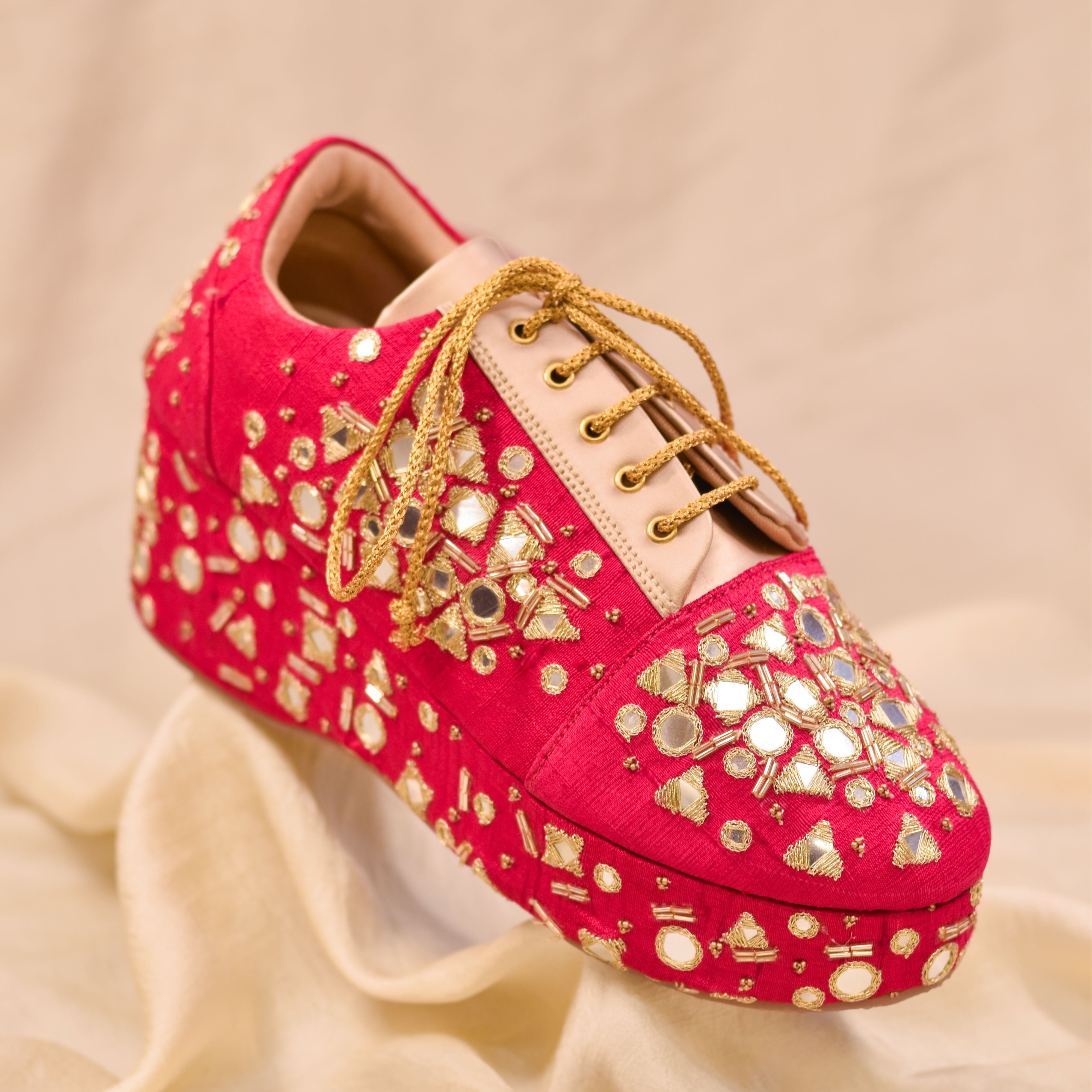 Jhalak Pink Sneakers Mirror Work Heels – aroundalways