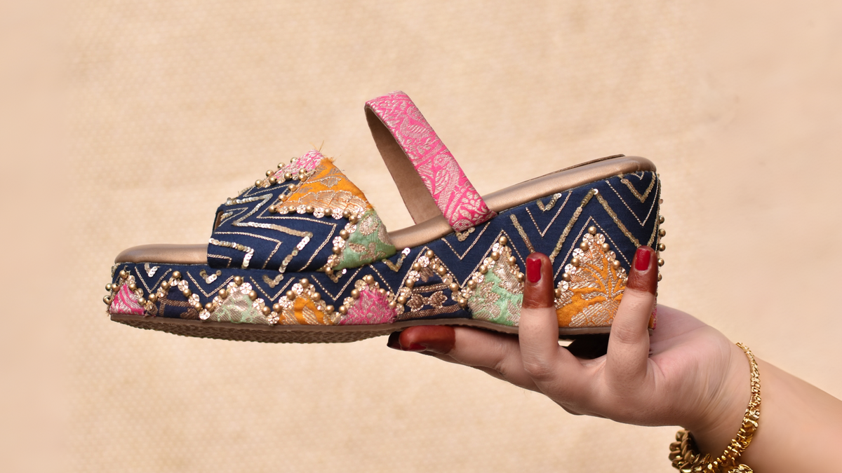 Brocade designer footwear collection to pair with Banarasi kanjivaram and traditional Indian sarees