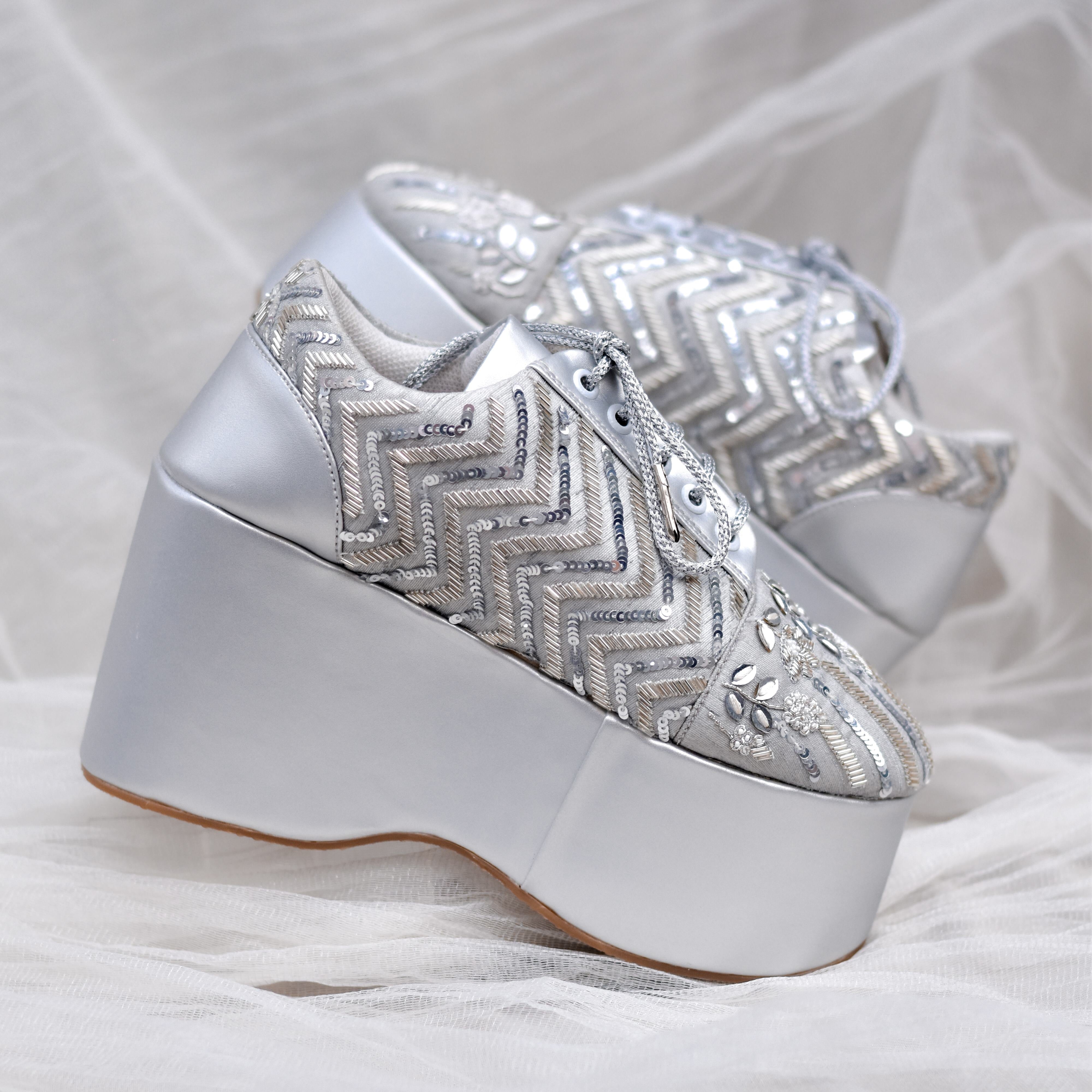 Melody Silver Wedding Sneakers for Women Indian Bridal Shoes Online