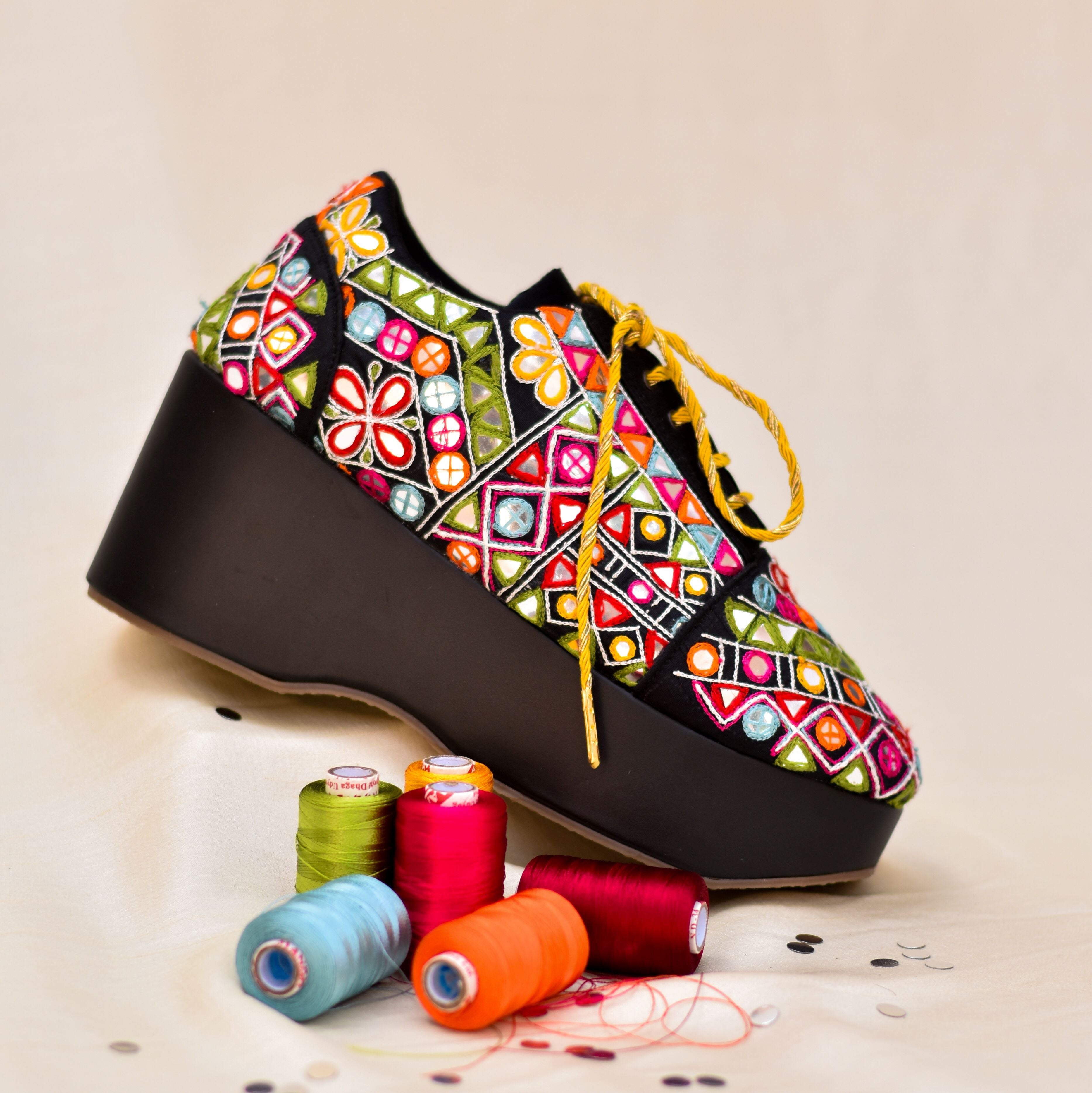 Raas Sneaker Wedges Mirror Work Festive Shoes from India