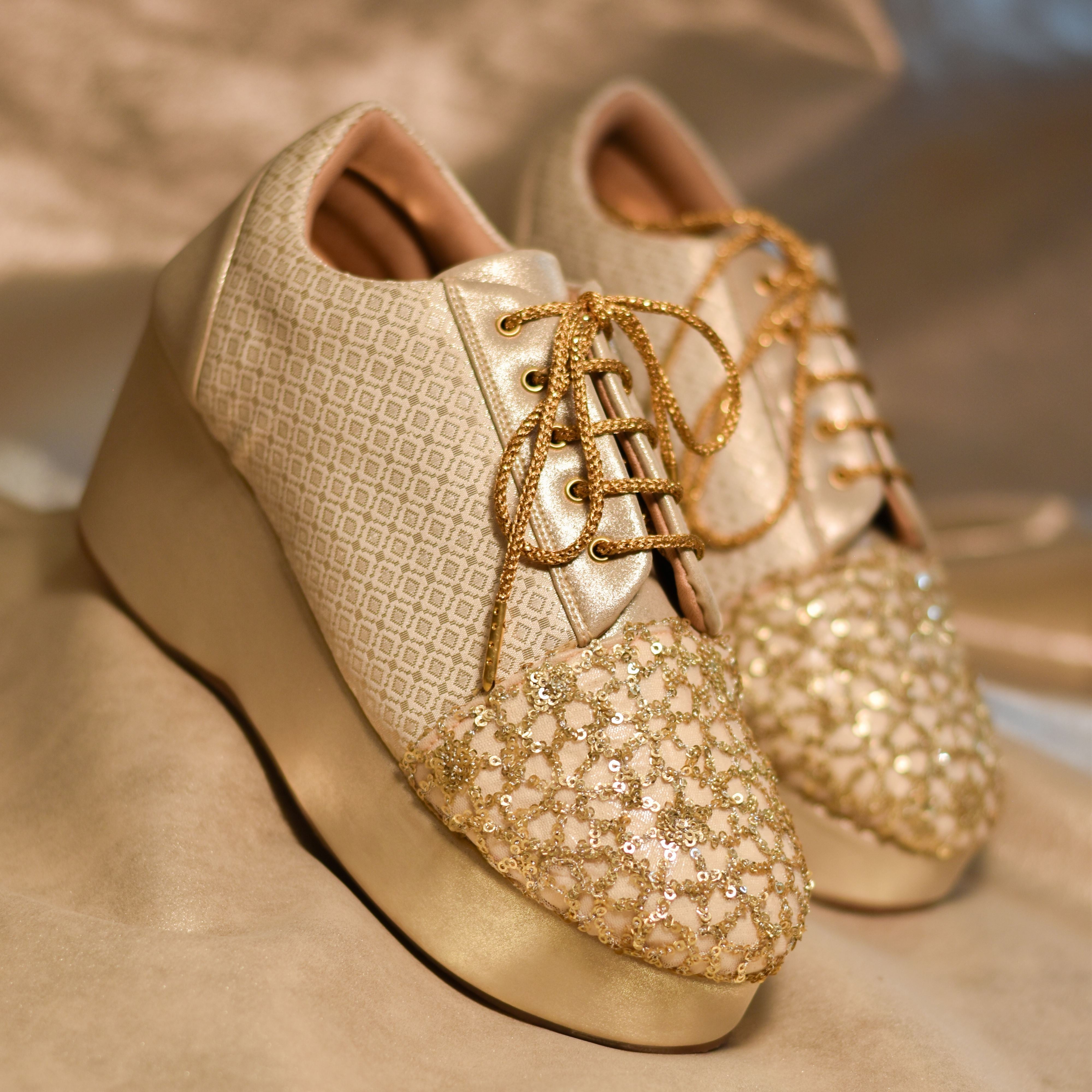 Roshni Wedding Shoes Golden Sneakers with Heels – aroundalways