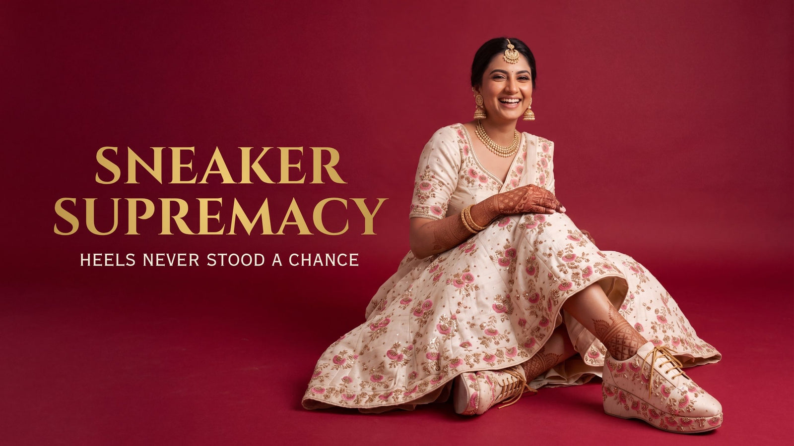 Wedding sneaker designs with custom hand-embroidery to ensure comfort vs. painful heels