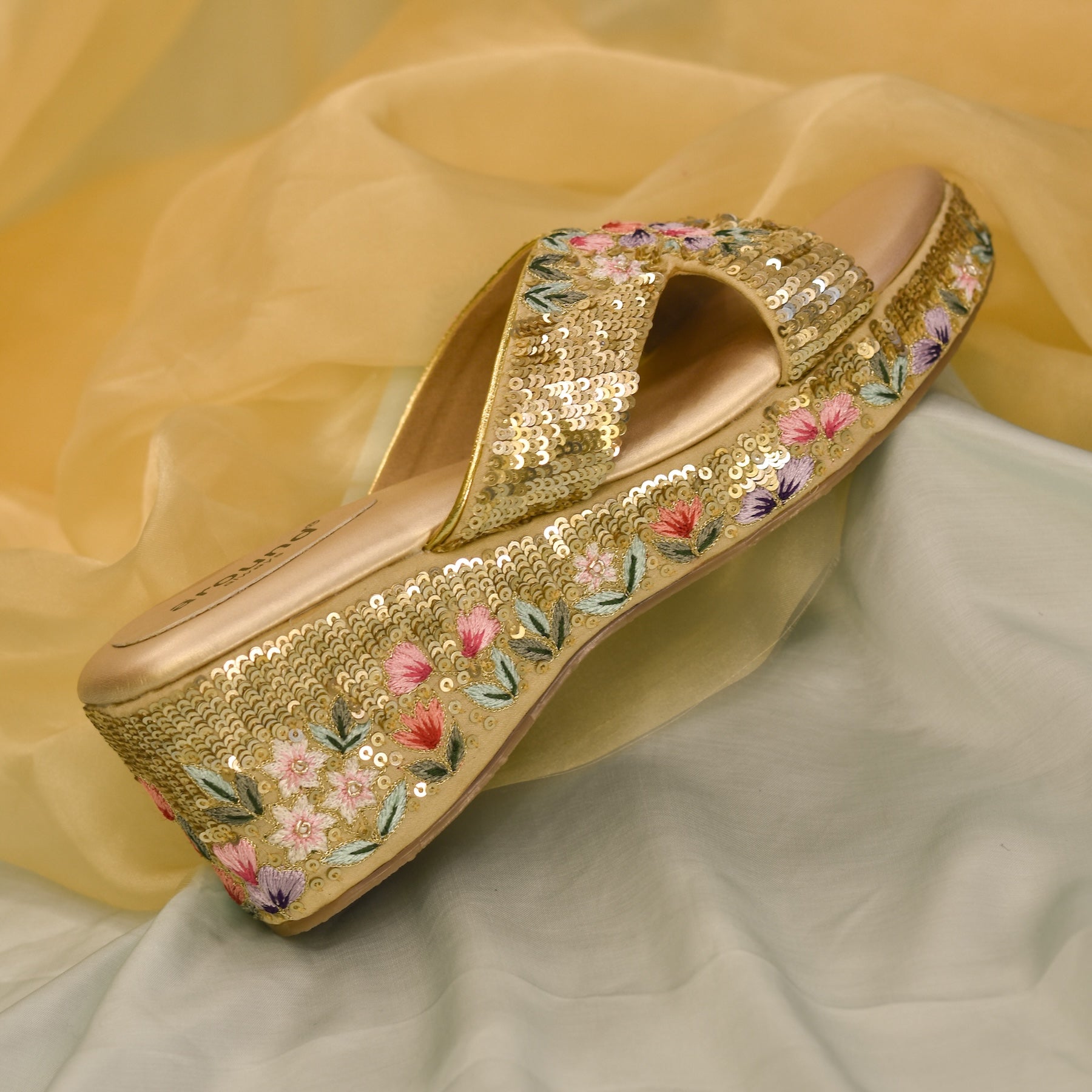 Tara Wedges Shimmery Golden Heels for Sangeet and Cocktail