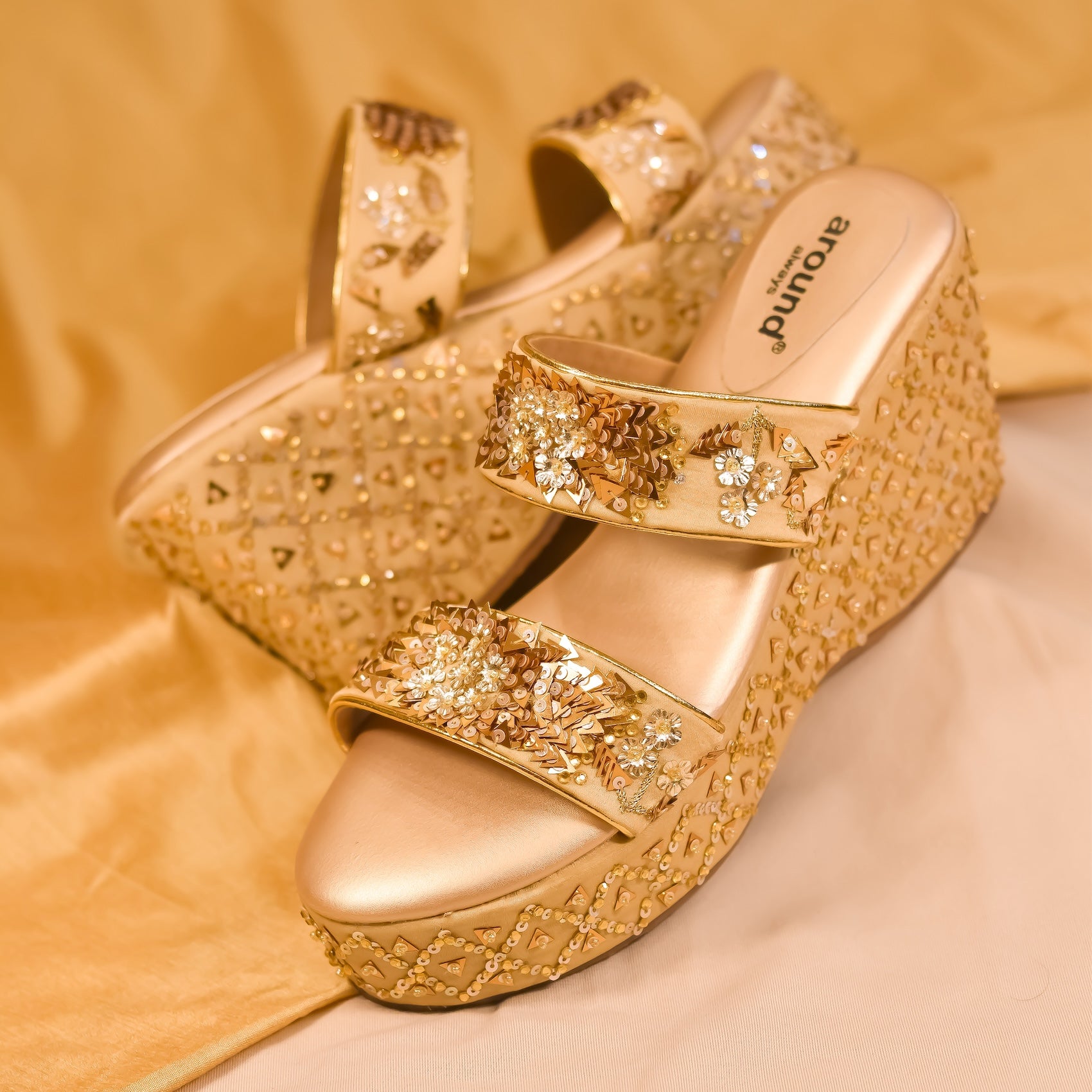 Victoria Wedges Golden Indian Wedding Heels - Main Image