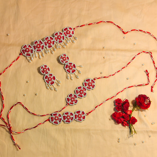 Red and White Floral Beaded Jewellery for Brides