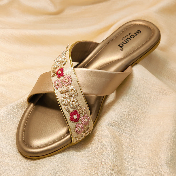 Marriage Bridal Chappal Flat Shireen Flats Golden Bridal Flats