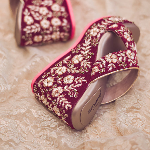 Zardozi embroidery on bridal footwear