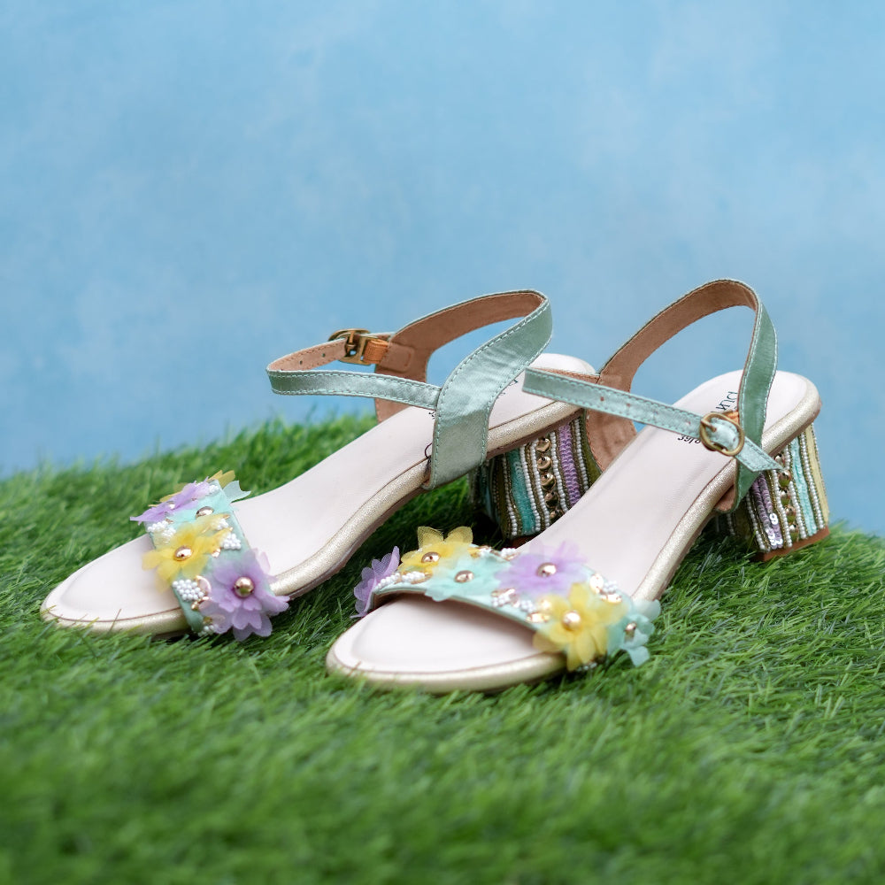Playful sea green pair features pastel floral embroidery, subtle multicolour accents, and cushioned comfort