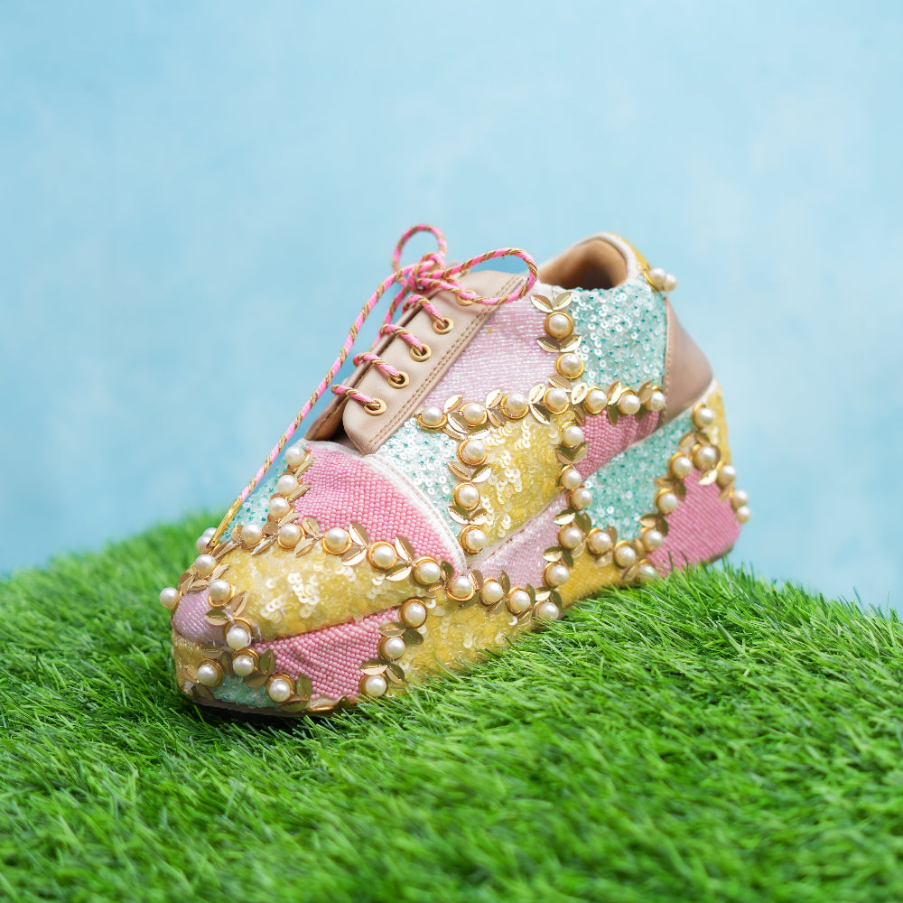Pastel multi colour sneaker wedges with comfortable in-sole for long day