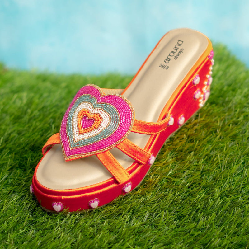 Colorful wedges with heart design comfortable in sole for your haldi function