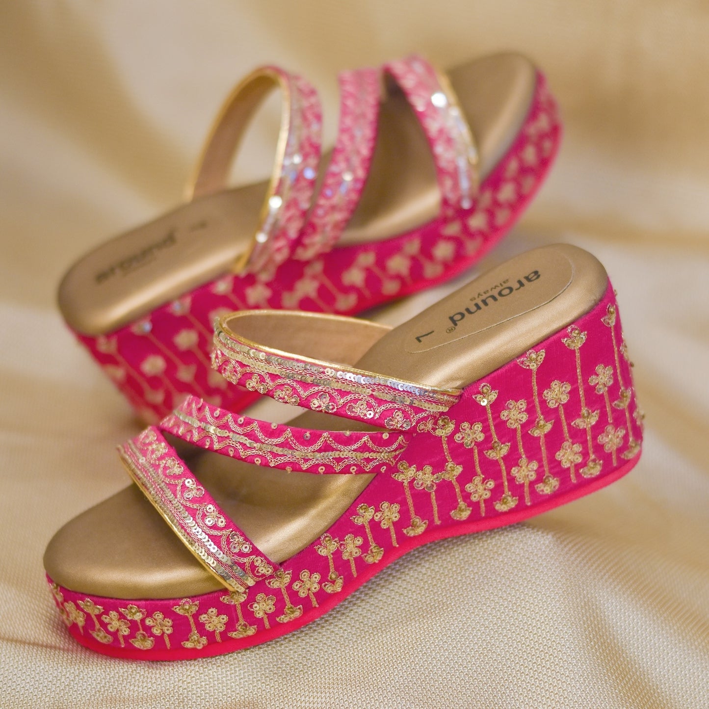 Aari Wedges | Pink Handwork Indian Shoes
