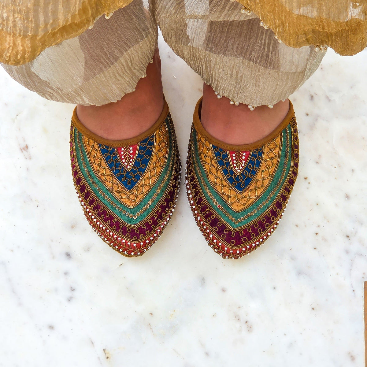 Multicolour ethnic mules for Indian wear during festivals and weddings