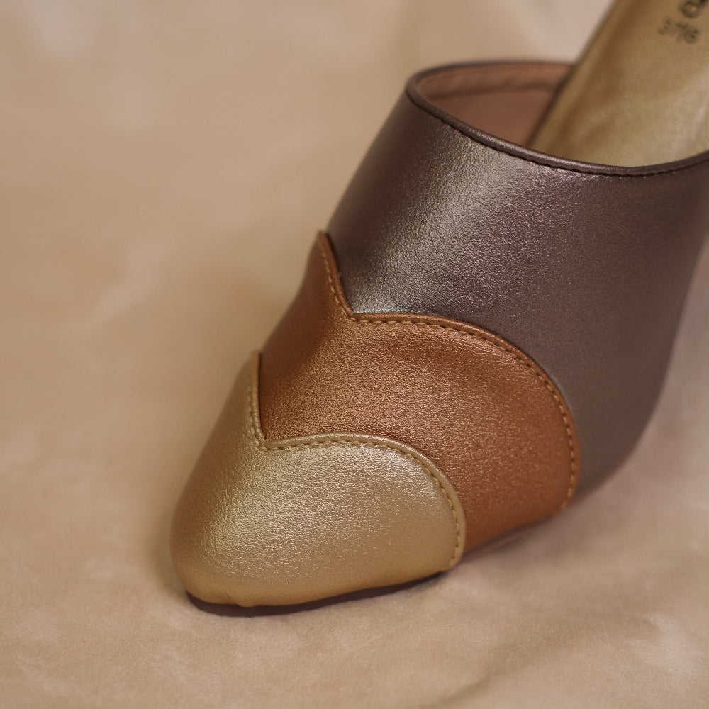 Close-up of sophisticated colour-blocked pointed mule

