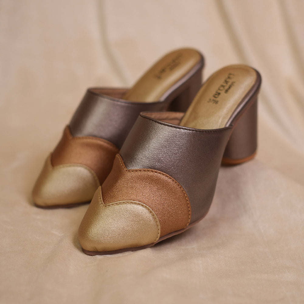 Brown and tan colour-blocked pointed-toe mule by Around Always
