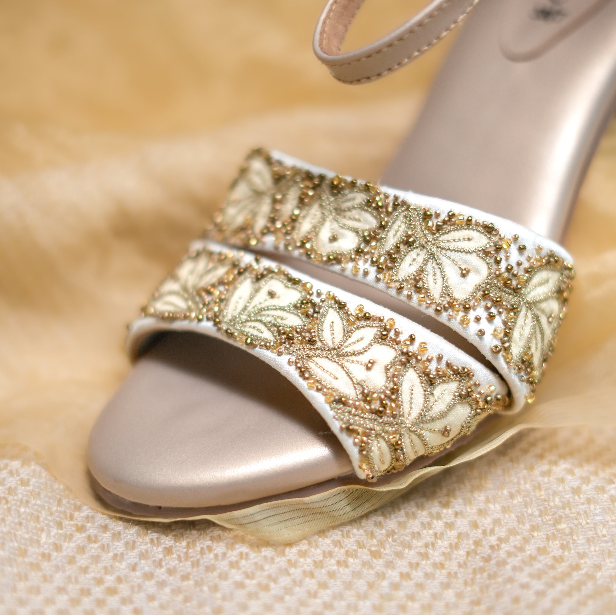 Antra Sandals | Golden Block Heels For Wedding and Sangeet