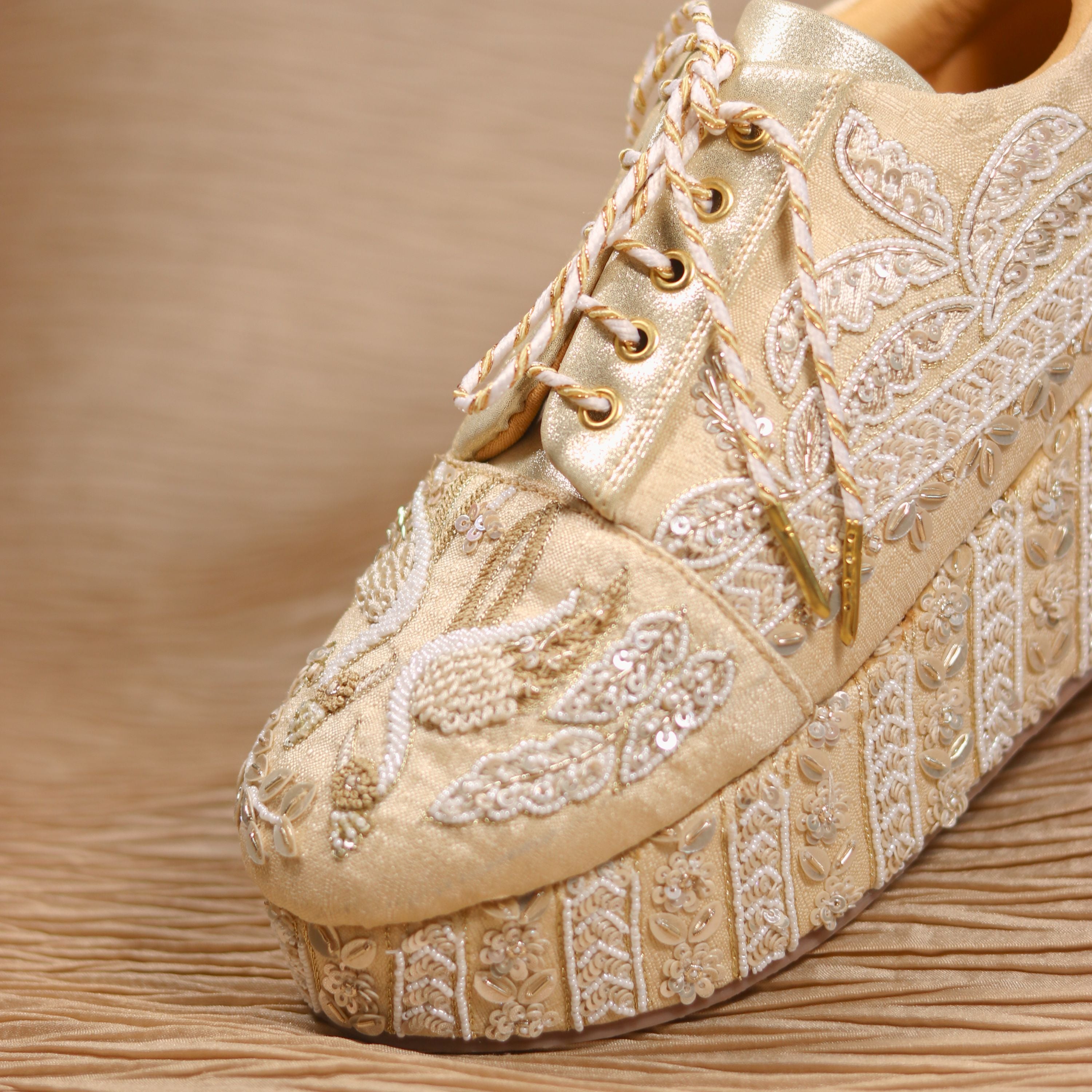 Festive gold lace-up style Sneakers crafted for comfort and celebration