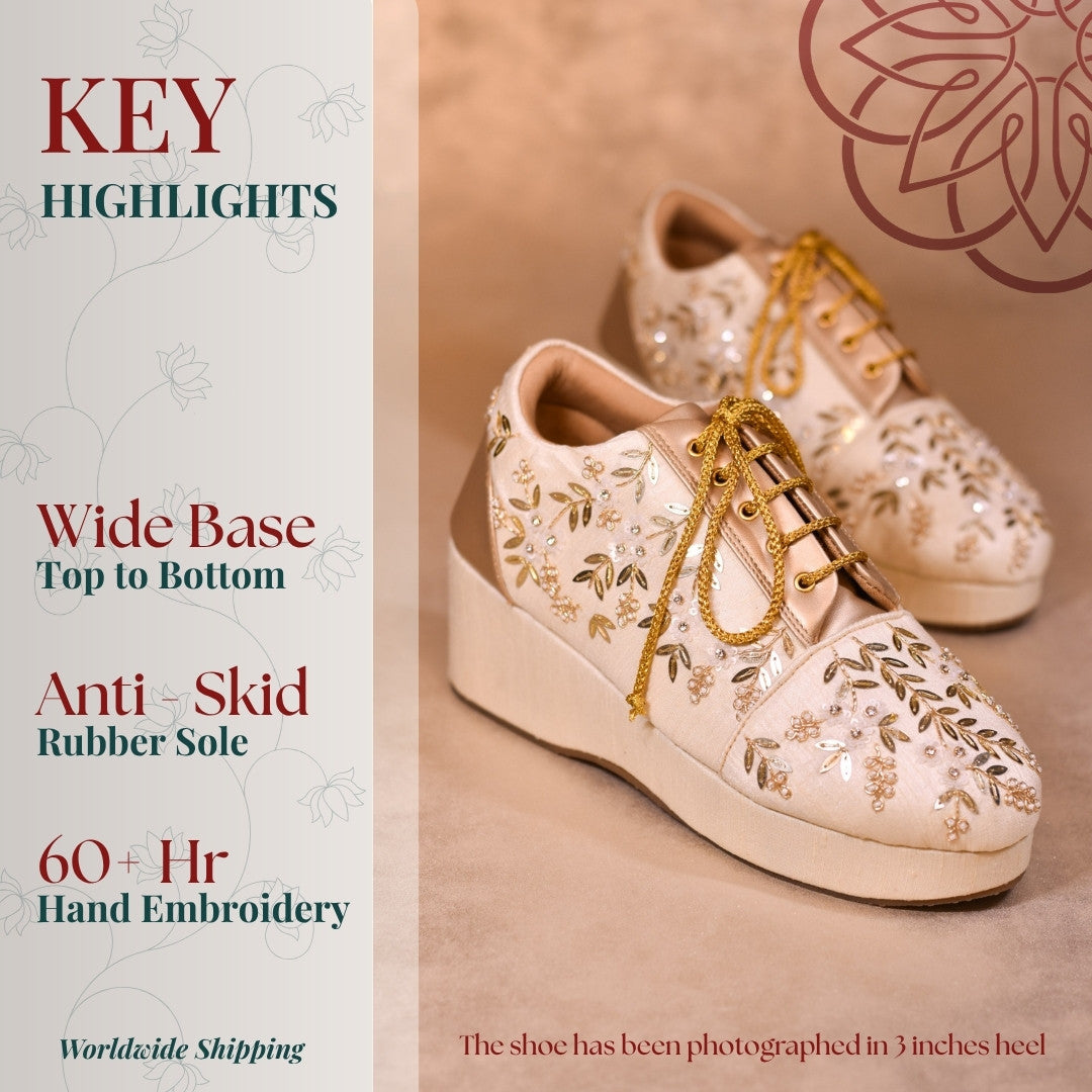 Designer sneakers with heels in versatile tone on tone colour for sequins lehenga