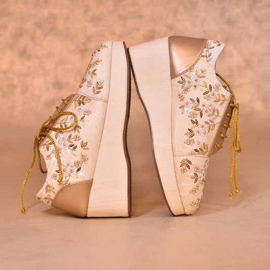 Light golden tone on tone high heel wedding sneakers