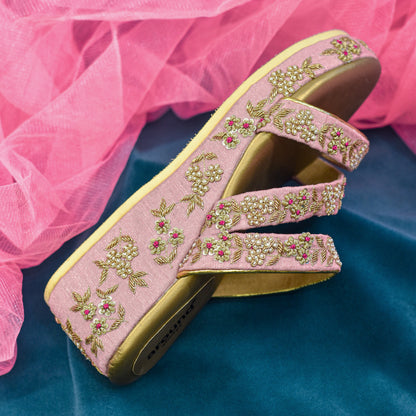 Pink bridal shoes with Indian hand embrodiery