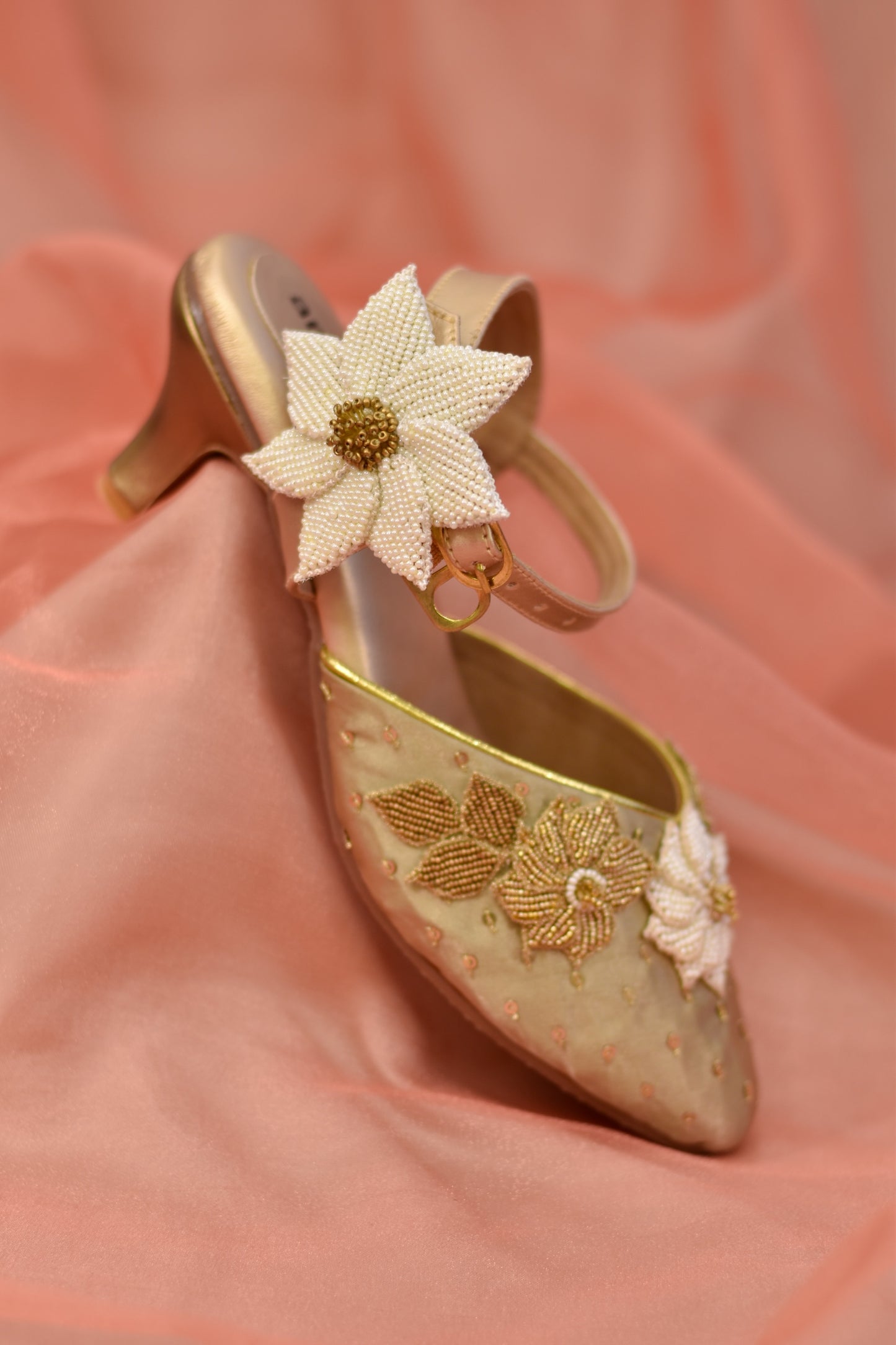 Golden and ivory embroidered sandals for Indian occasions
