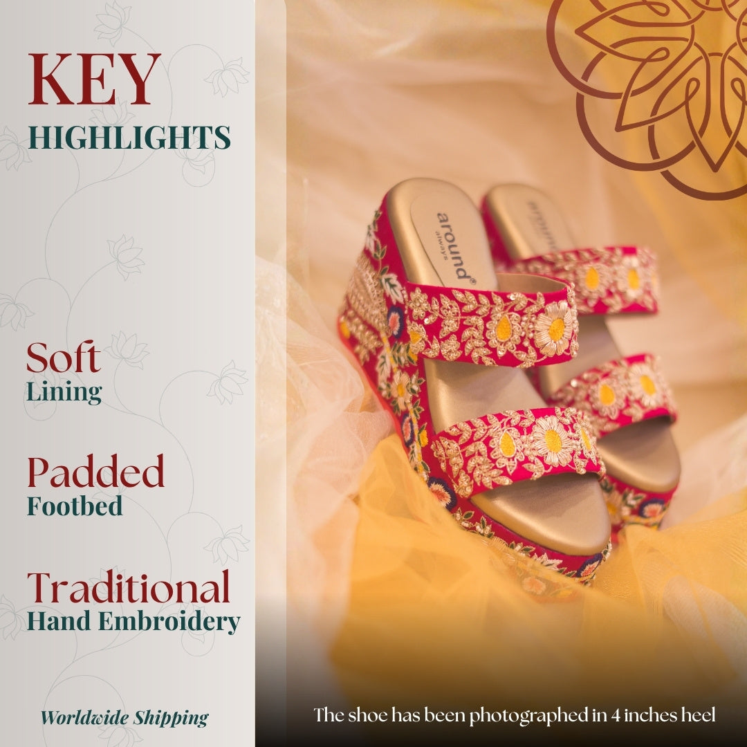 Festive wedges with detailed threadwork and comfortable heel support