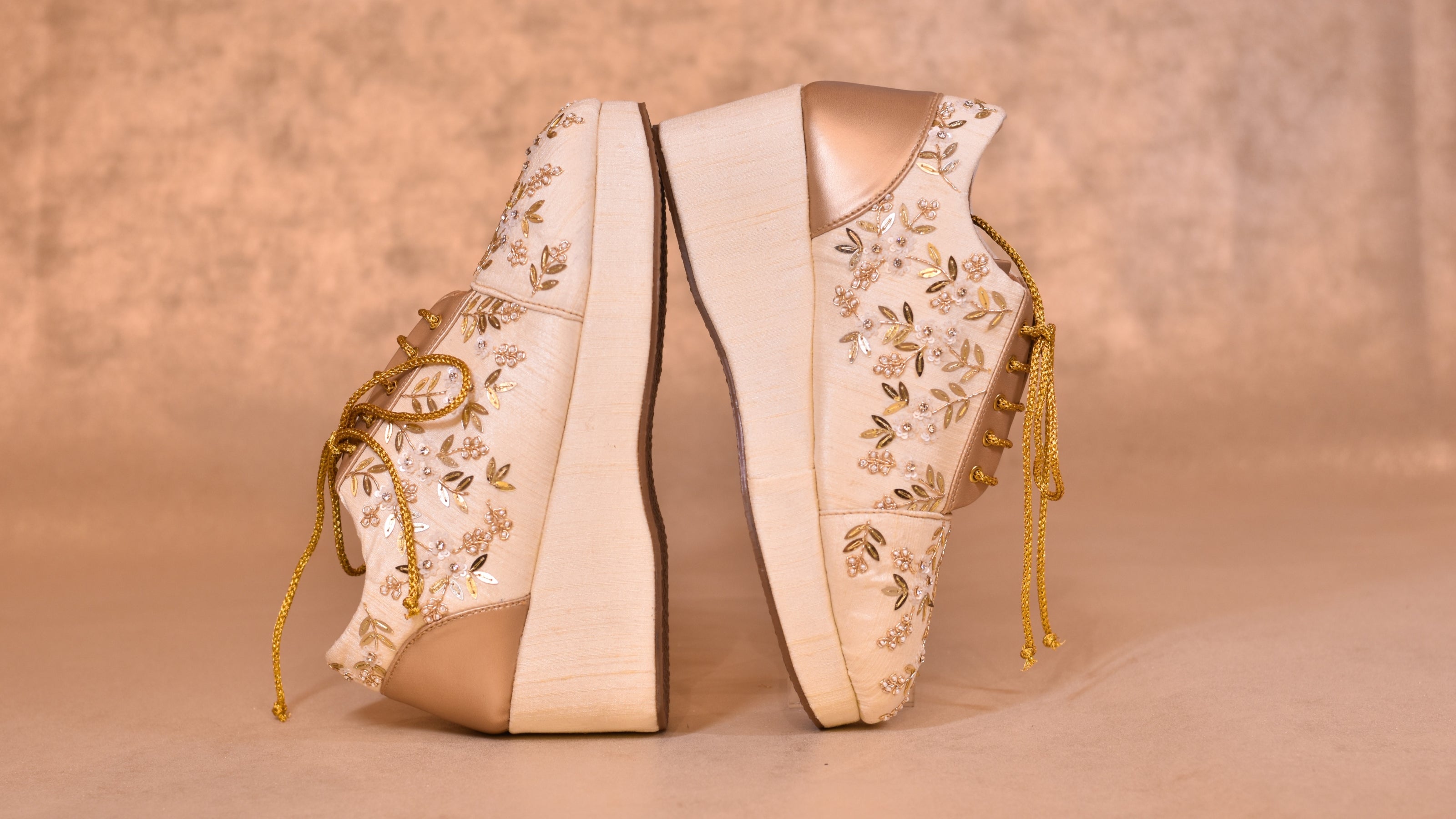 Premium Golden Sneakers with Heels for Indian Weddings with Global Shipping
