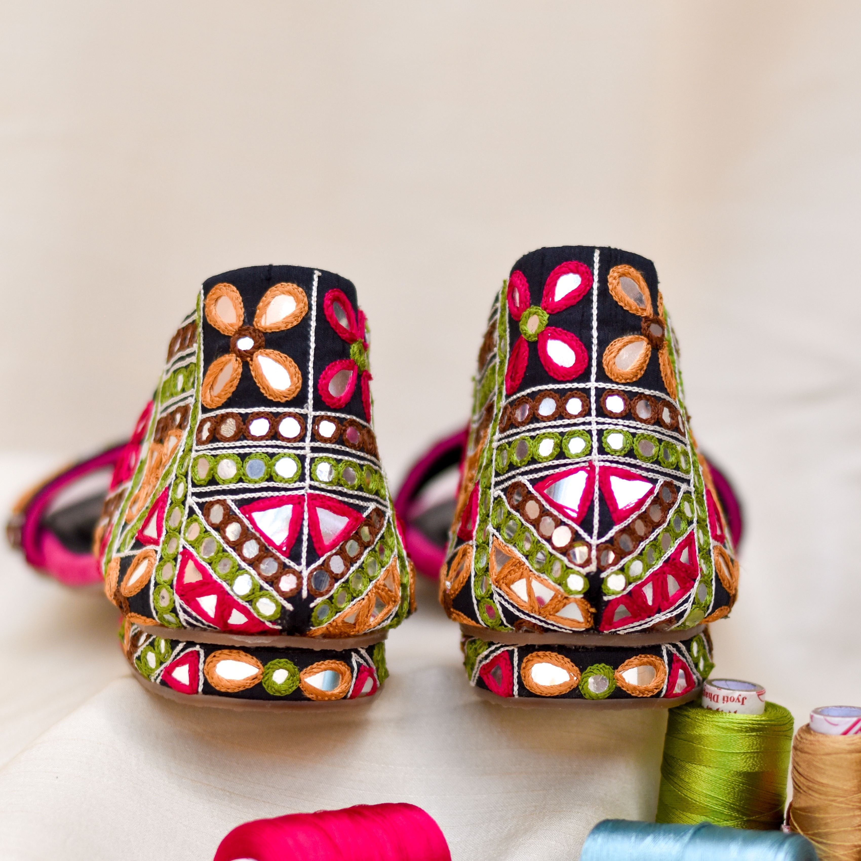 Hand made women's flats with mirror embroidery