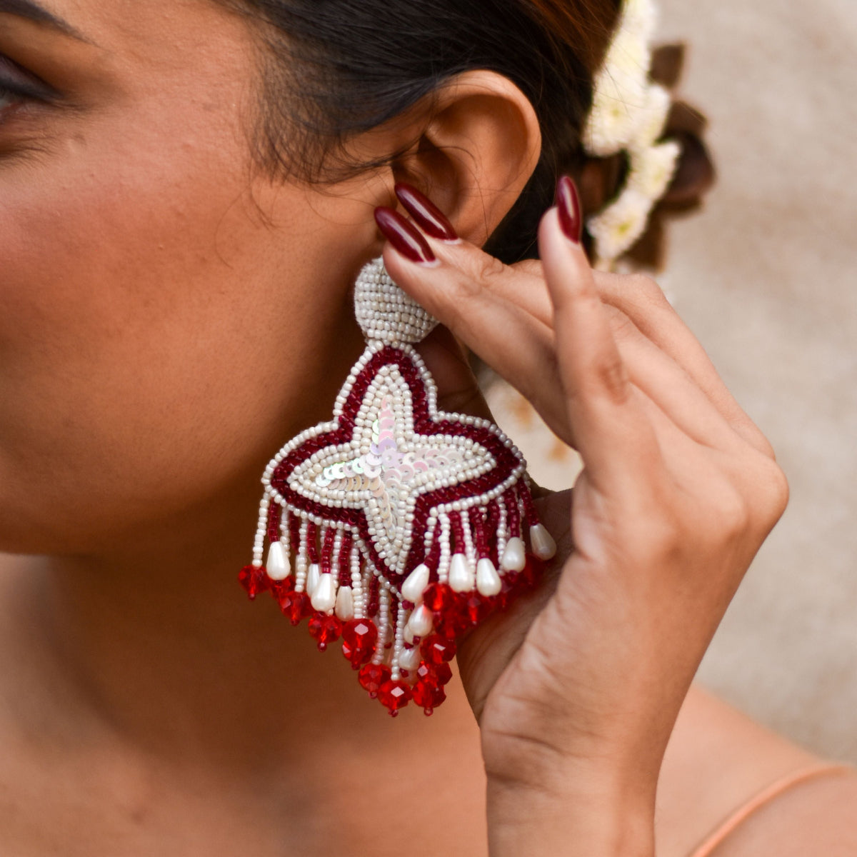 Light weight beaded earrings, hand made in India for festivities