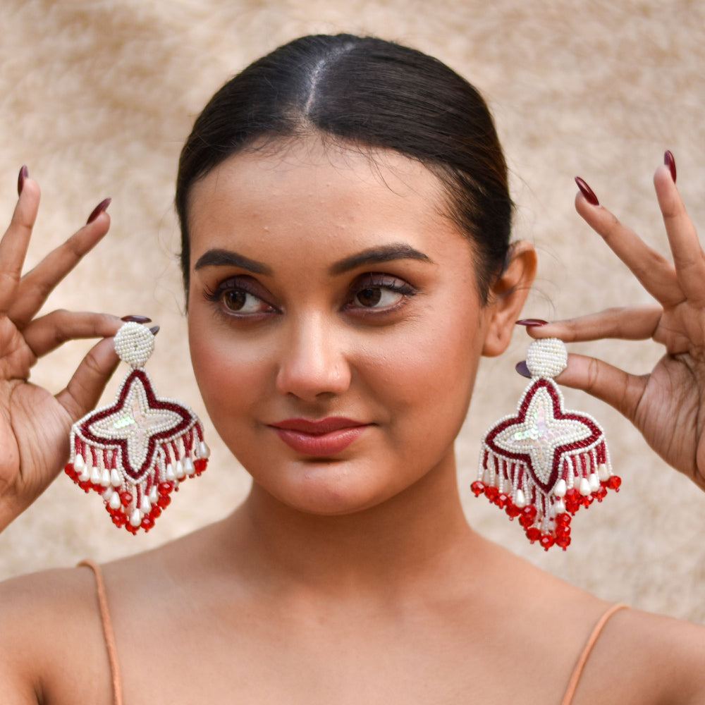 Hand embroidered earrings in traditional colours to team with ethnic attires