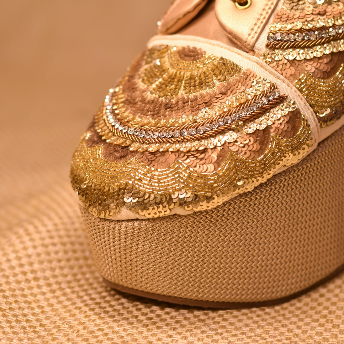 Embellished golden sneaker shoes for Indian weddings worldwide