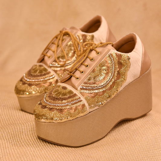 Golden Wedding Sneaker Shoes for Brides
