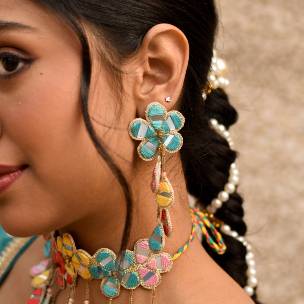 Mirror work handmade imitation earrings for bridal haldi outfits 