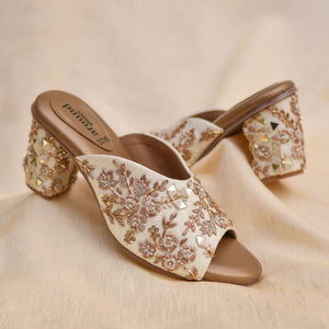 Mirror work zardozi sandals on cushioned block heels