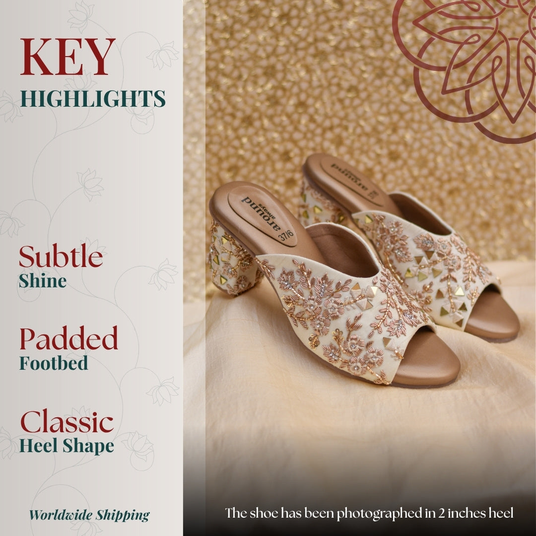Ivory embroidered block heel sandals with zardosi work 
