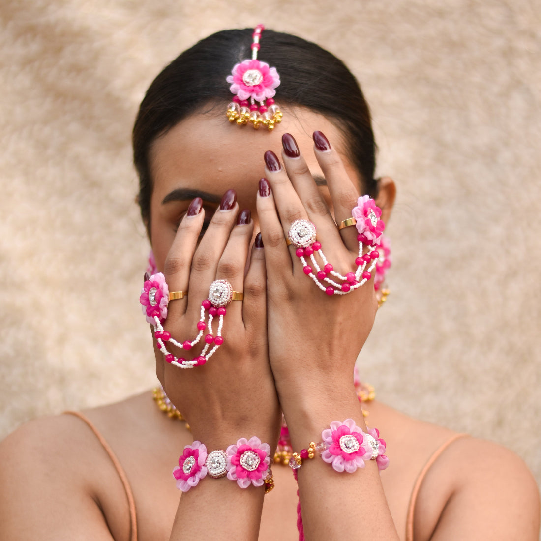 Hand and head accessories for Indian brides to wear during wedding celebrations like Haldi