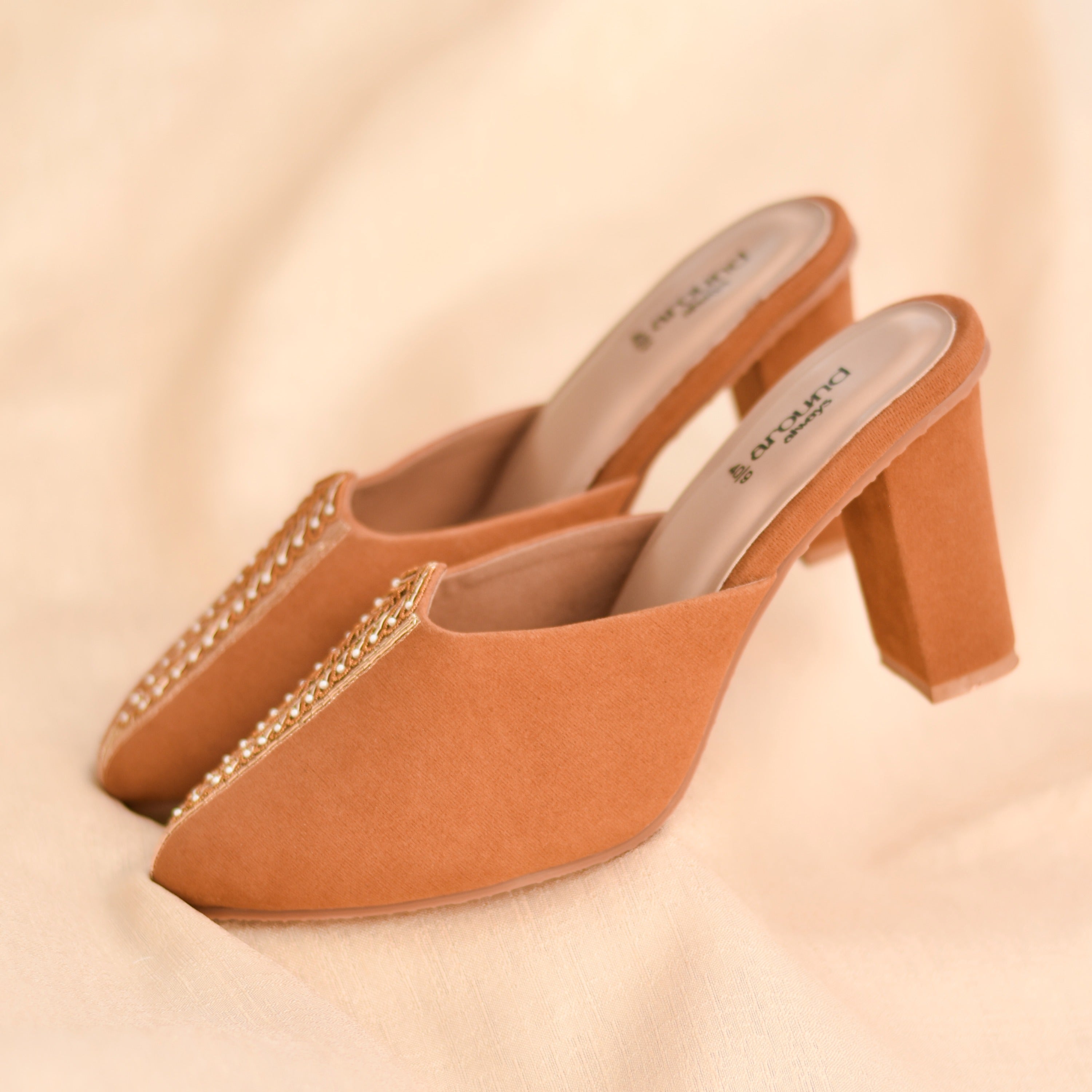 Women's ethnic wear simple suede mules with a touch of zardozi detailing 
