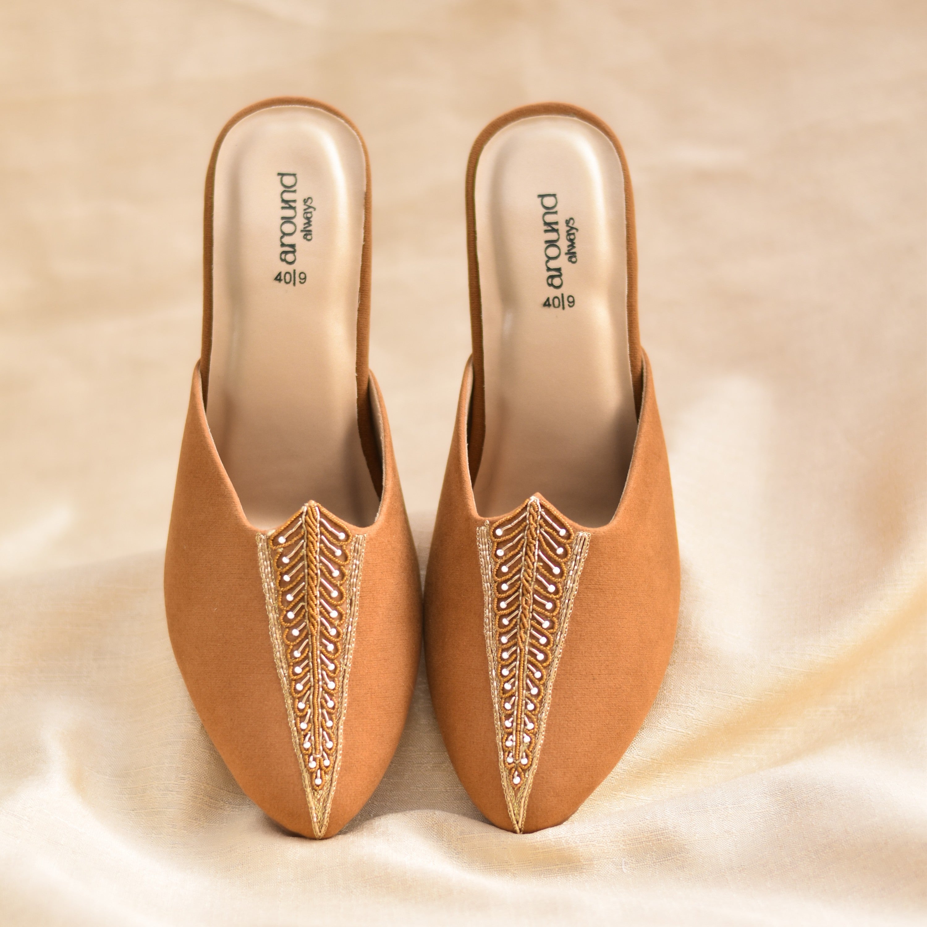 Versatile tan colour mojris for women to wear under Indian outfits