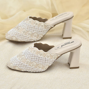 White Wedding Heels with Handwork