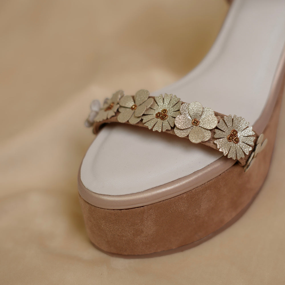 Statement high heels with layered 3D flower embellishments