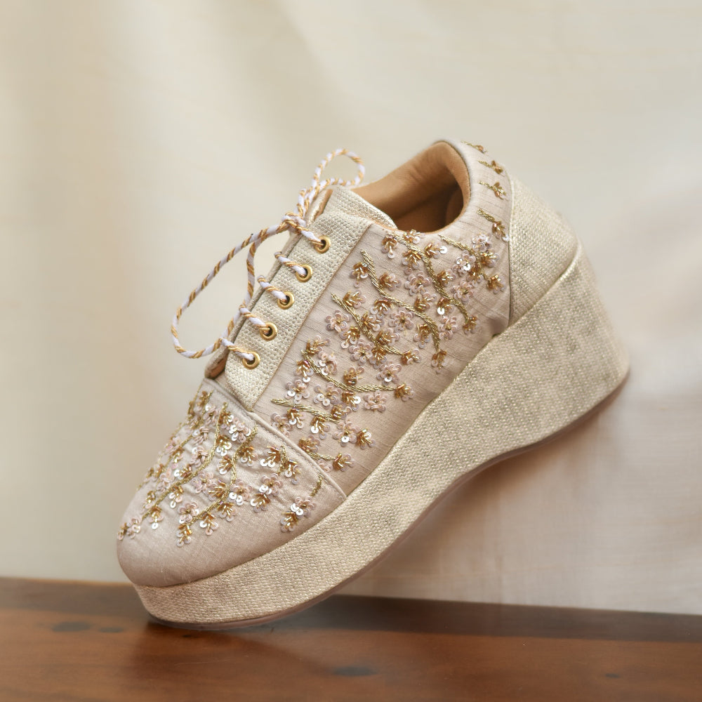 Elevated wedding shoe with sequin embroidery and cushioned insole