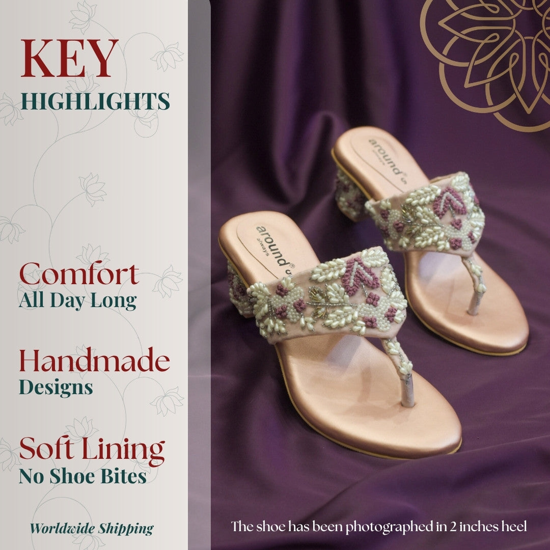 Hand embroidered kolhapuri strap block heels for ethnic outfits