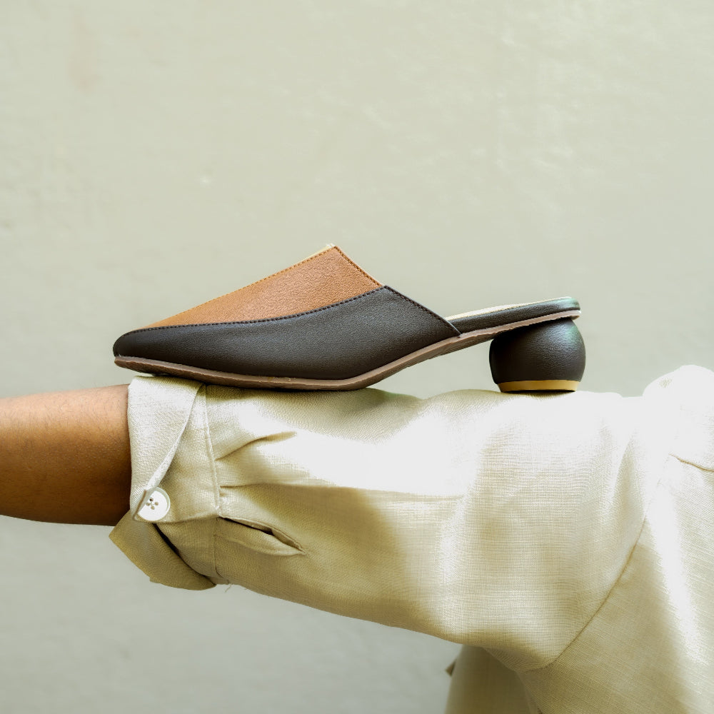 Contemporary neutral mule with statement floral detailing