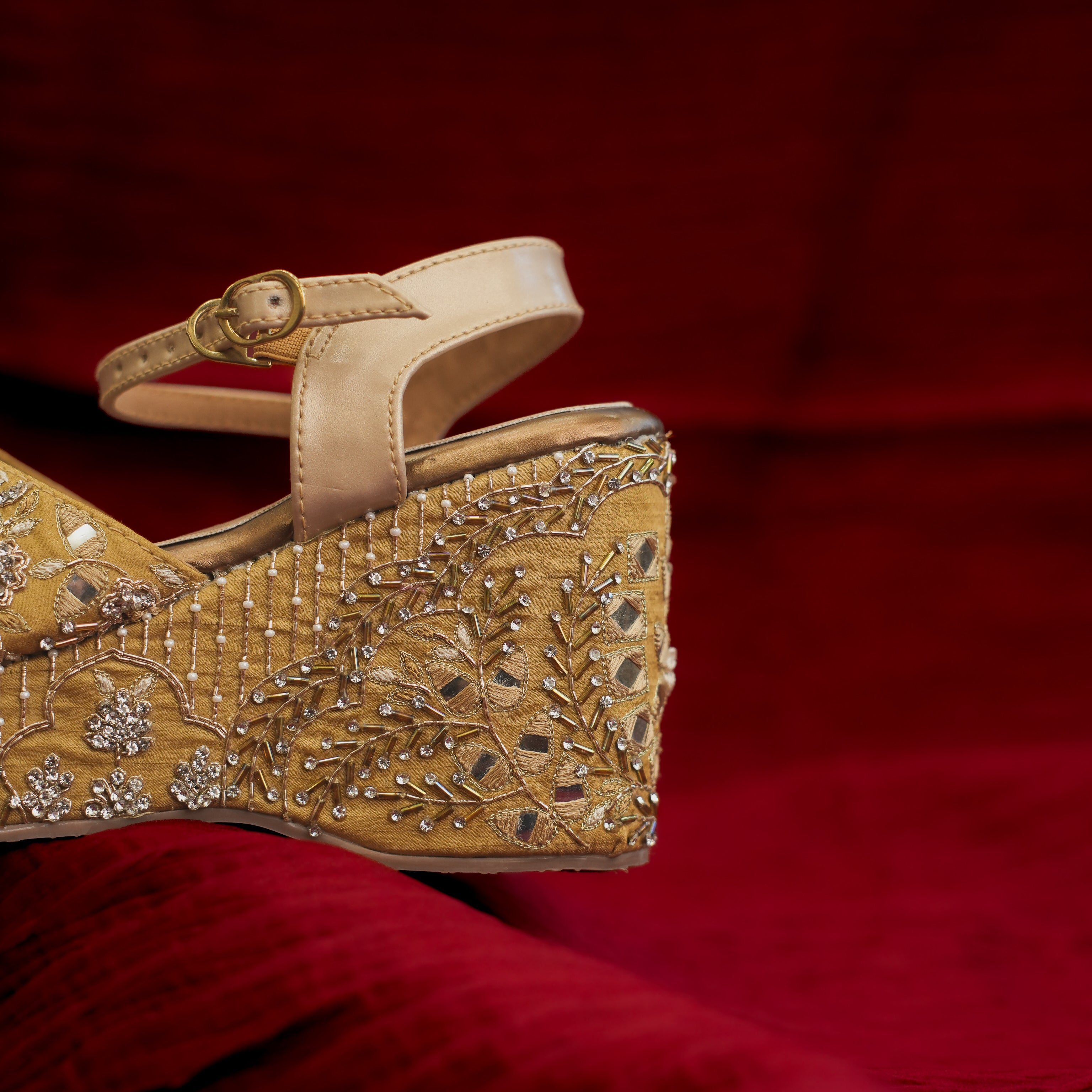 Rohini Golden Wedges | High Heels Shoes with Back Support