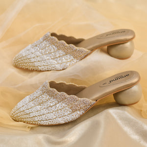 Circular Heels Comfortable White Wedding Mules